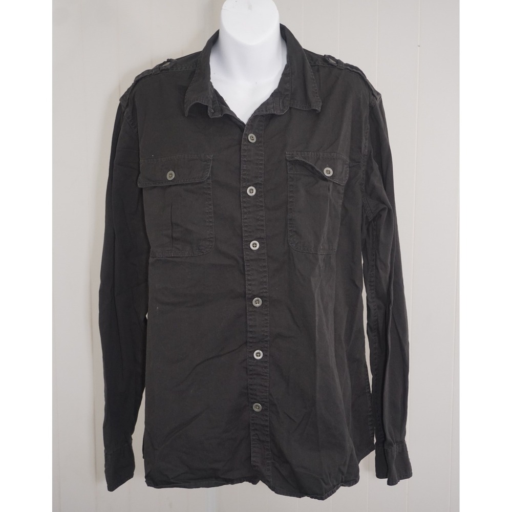 Converse One Star Mens Large Black Long Sleeve Button Down Shirt with Epaulets